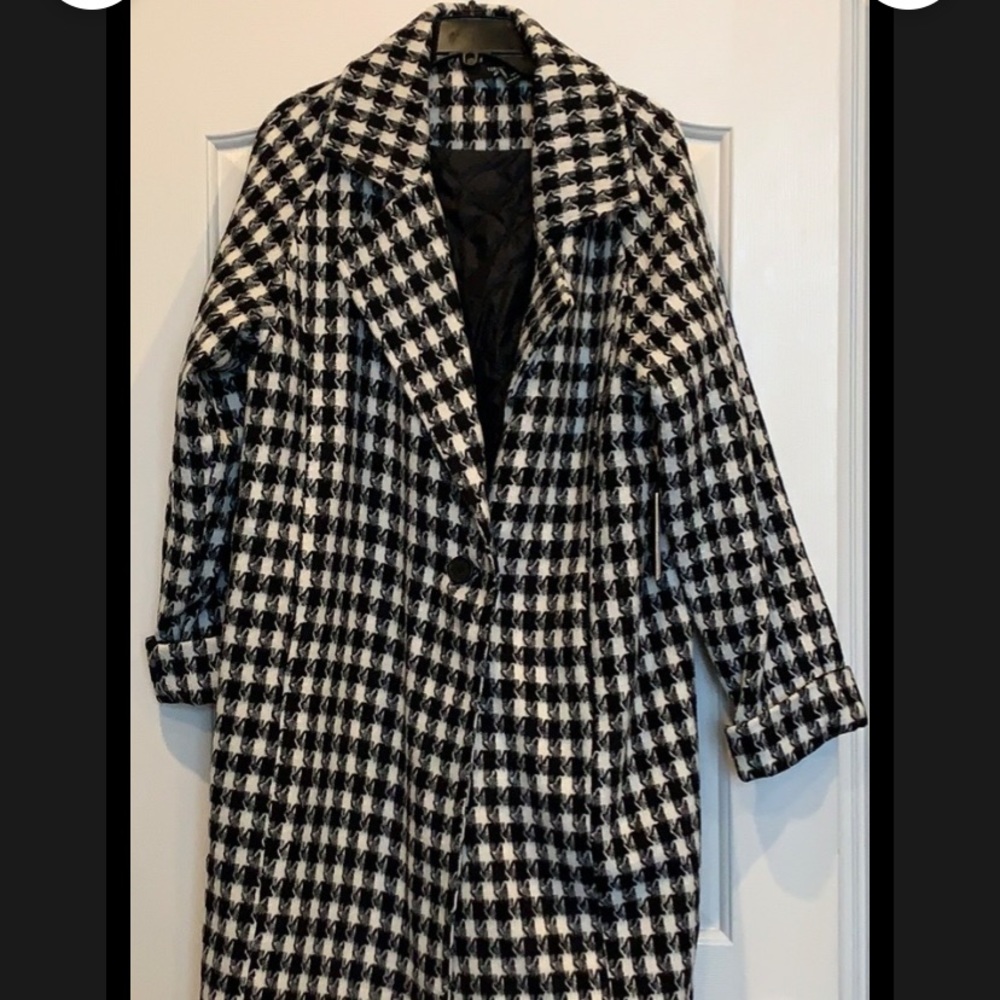 NWT New Coat Houndstooth Black White Duster Jacket New Large Forever 21